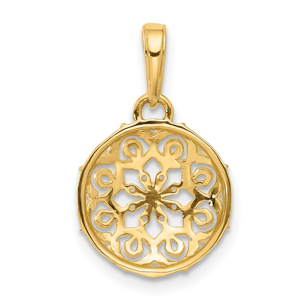 14K Gelb & Rhodium und Weiß Rhodium Blumen Design Kreis Anhänger