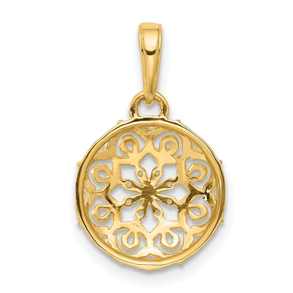14K Gelb & Rhodium und Weiß Rhodium Blumen Design Kreis Anhänger