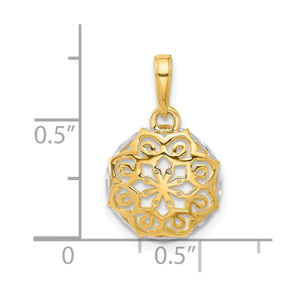 14K Gelb & Rhodium und Weiß Rhodium Blumen Design Kreis Anhänger