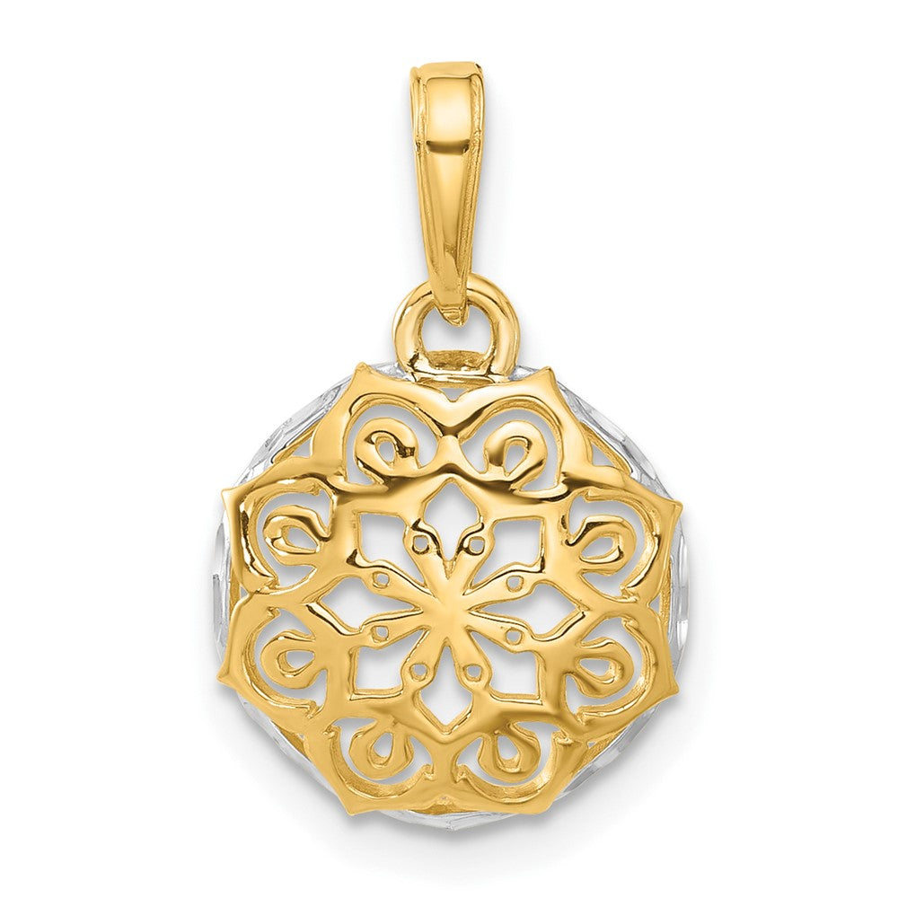 14K Gelb & Rhodium und Weiß Rhodium Blumen Design Kreis Anhänger