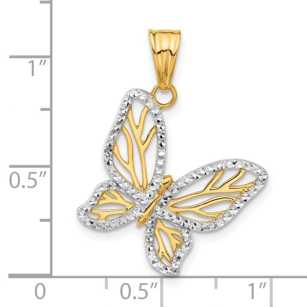 14K Gelb & Rhodium und Weiß Rhodium Diamantiert Schmetterling Anhänger