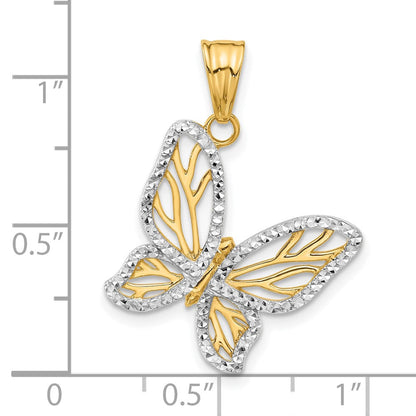 14K Gelb & Rhodium und Weiß Rhodium Diamantiert Schmetterling Anhänger