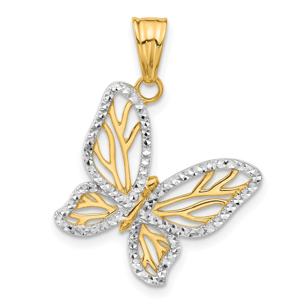 14K Gelb & Rhodium und Weiß Rhodium Diamantiert Schmetterling Anhänger