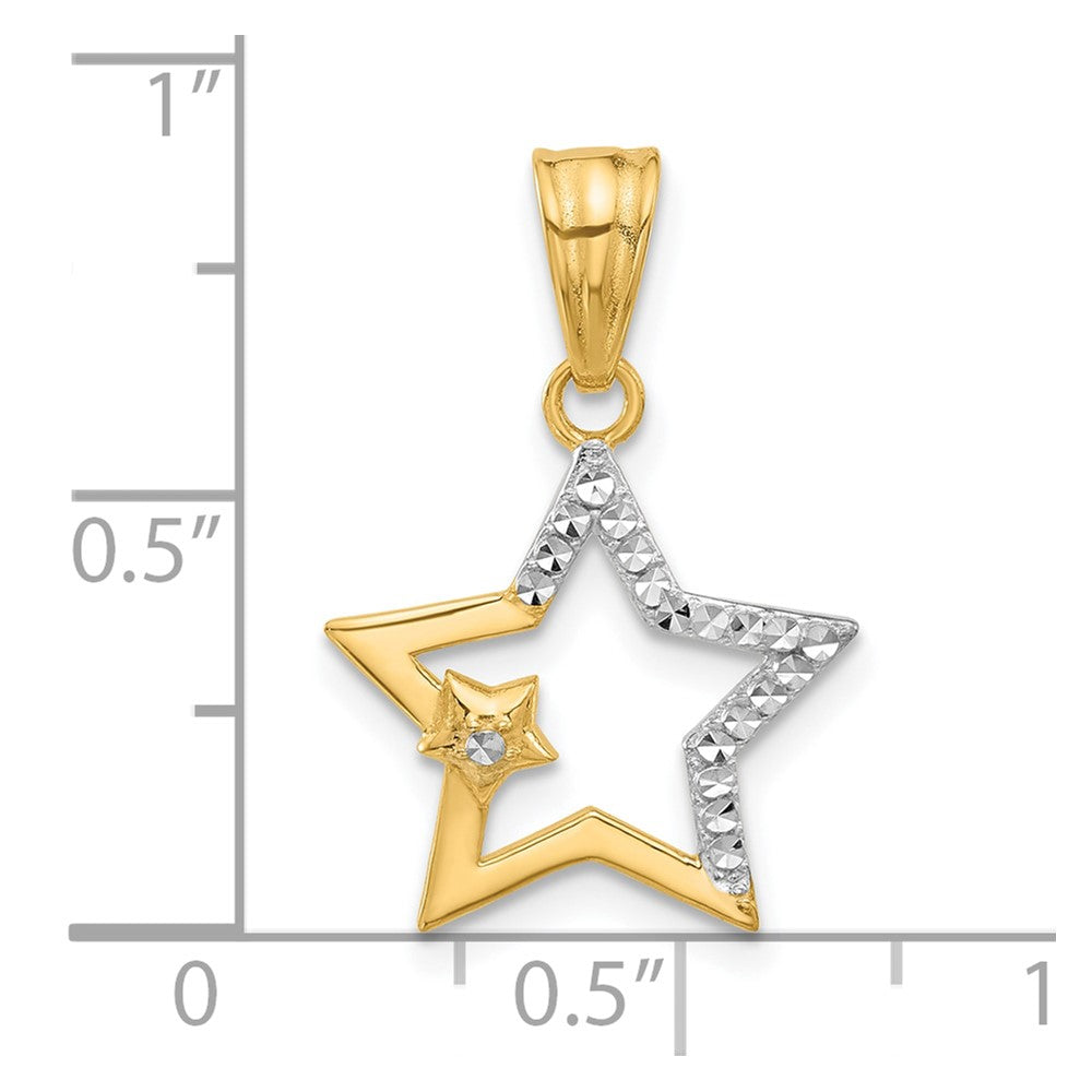 14K Gelb & Rhodium und Weiß Rhodium Diamantiert Sterne Anhänger