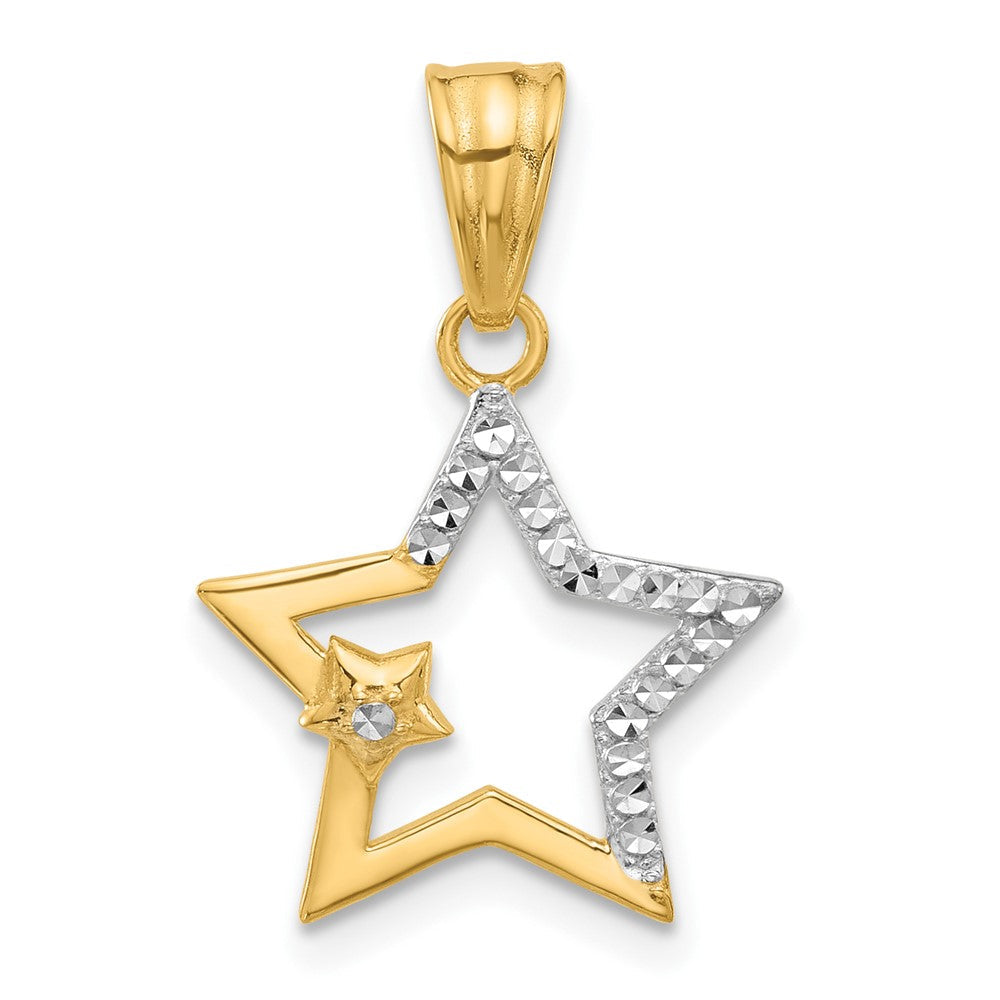 14K Gelb & Rhodium und Weiß Rhodium Diamantiert Sterne Anhänger