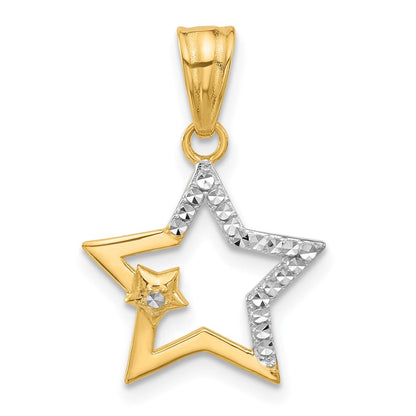 14K Gelb & Rhodium und Weiß Rhodium Diamantiert Sterne Anhänger