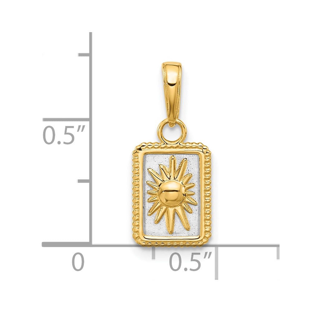 14K Gelb & Rhodium und Weiß Rhodium Sonne in Rahmen Anhänger