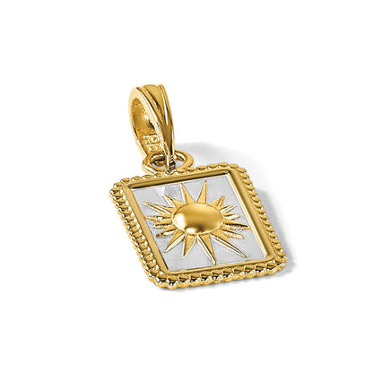 14K Gelb & Rhodium und Weiß Rhodium Sonne in Rahmen Anhänger