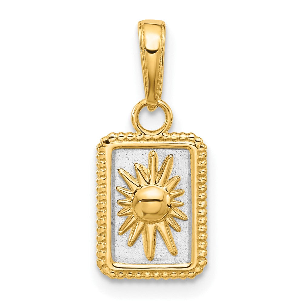 14K Gelb & Rhodium und Weiß Rhodium Sonne in Rahmen Anhänger