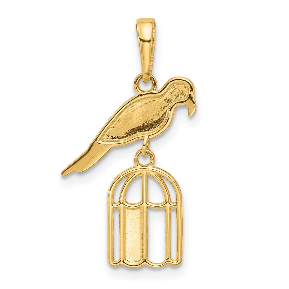 14K Gelb & Rhodium und Weiß Rhodium Diamantiert Vogel auf Vogel Cage Anhänger