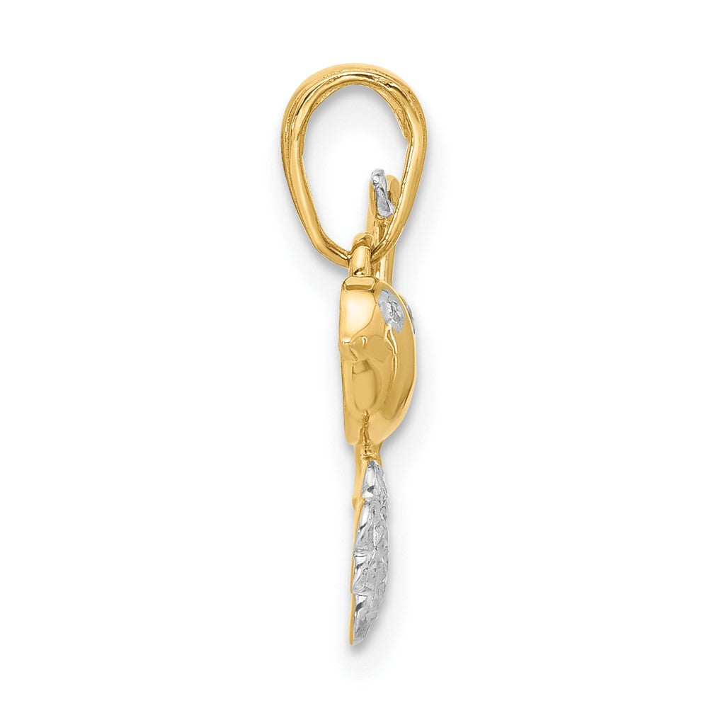 14K Gelb & Rhodium und Weiß Rhodium Diamantiert Vogel auf Branch Anhänger