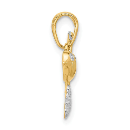 14K Gelb & Rhodium und Weiß Rhodium Diamantiert Vogel auf Branch Anhänger