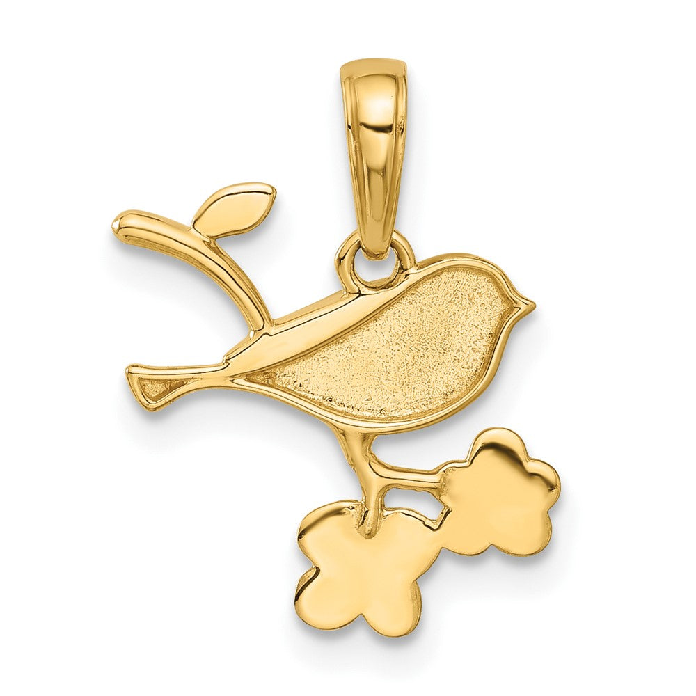 14K Gelb & Rhodium und Weiß Rhodium Diamantiert Vogel auf Branch Anhänger
