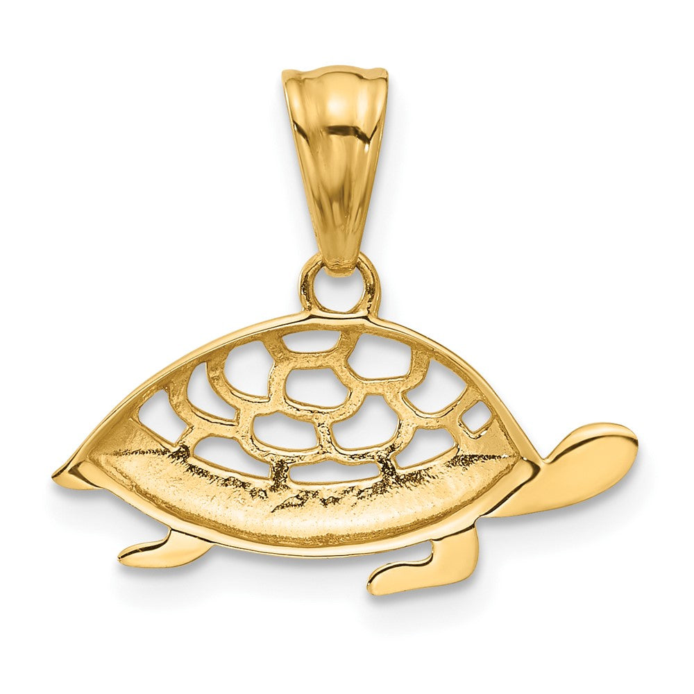 14K Gelb & Rhodium mit Weiß Rhodium Diamantiert Schildkröte Anhänger