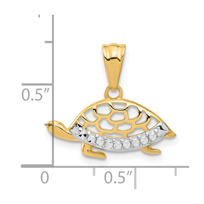 14K Gelb & Rhodium mit Weiß Rhodium Diamantiert Schildkröte Anhänger