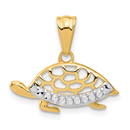 14K Gelb & Rhodium mit Weiß Rhodium Diamantiert Schildkröte Anhänger