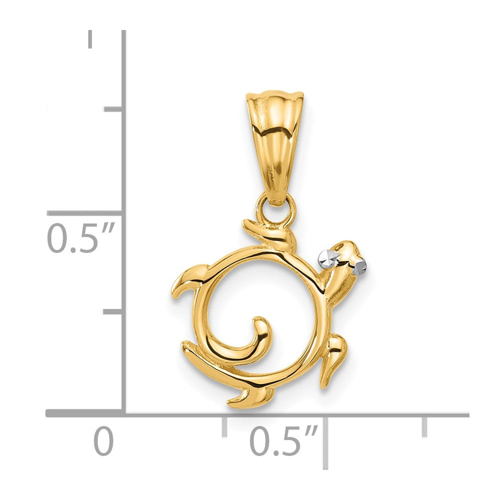 14K Gelb & Rhodium mit Weiß Rhodium Diamantiert Wirbel Schildkröte Anhänger