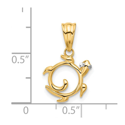 14K Gelb & Rhodium mit Weiß Rhodium Diamantiert Wirbel Schildkröte Anhänger