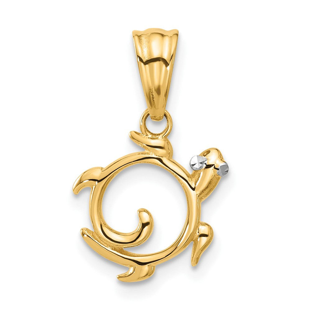14K Gelb & Rhodium mit Weiß Rhodium Diamantiert Wirbel Schildkröte Anhänger