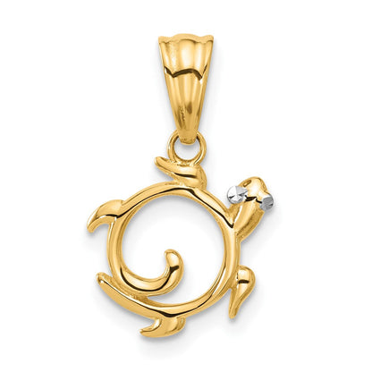 14K Gelb & Rhodium mit Weiß Rhodium Diamantiert Wirbel Schildkröte Anhänger