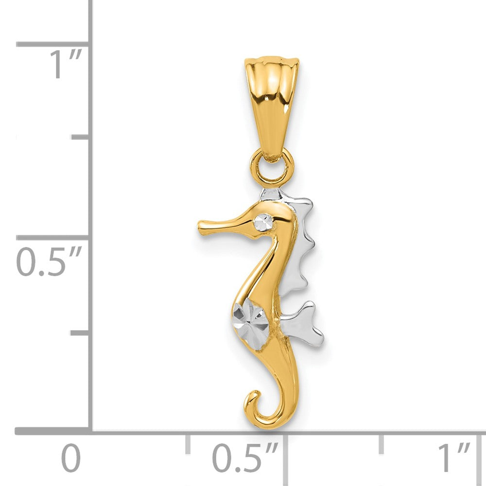 14K Gelb & Rhodium mit Weiß Rhodium Poliert und Diamantiert Seepferdchen Anhänger