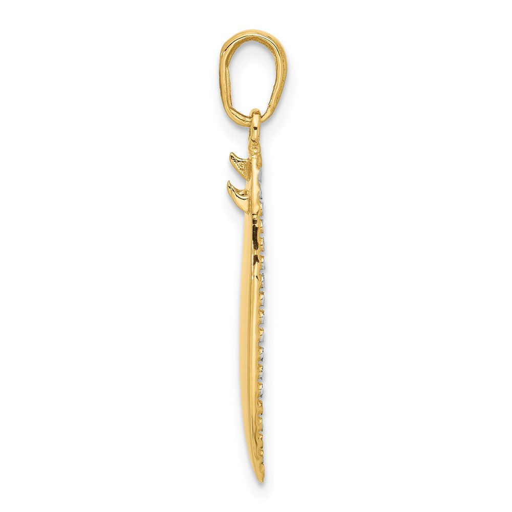14K Gelb & Rhodium und Weiß Rhodium Diamantiert 3d Surfboard Anhänger