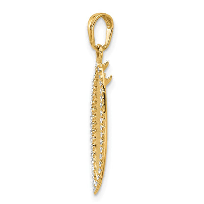 14K Gelb & Rhodium und Weiß Rhodium Diamantiert 3d Surfboard Anhänger