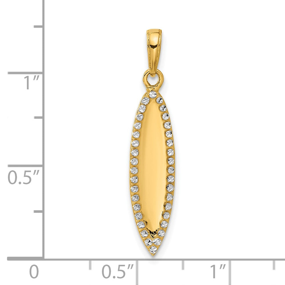 14K Gelb & Rhodium und Weiß Rhodium Diamantiert 3d Surfboard Anhänger