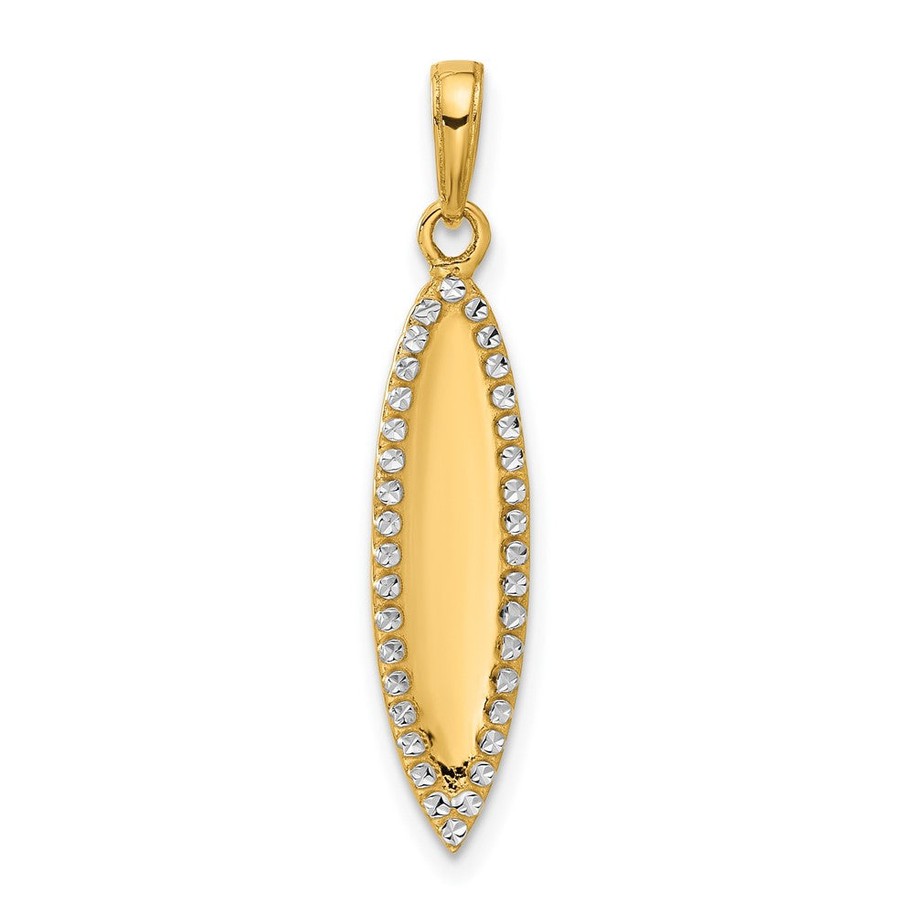 14K Gelb & Rhodium und Weiß Rhodium Diamantiert 3d Surfboard Anhänger