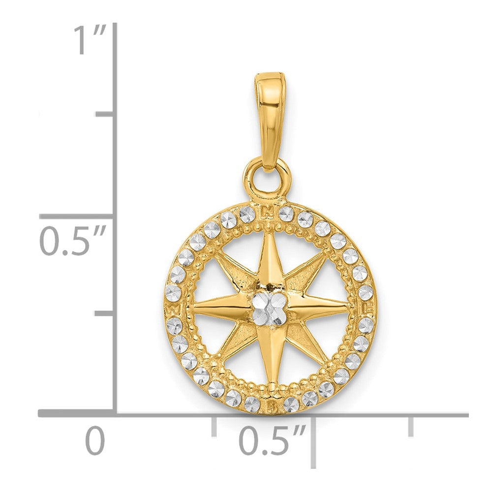 14K Gelb & Rhodium und Weiß Rhodium Diamantiert Kompass Anhänger