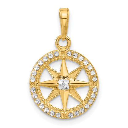 14K Gelb & Rhodium und Weiß Rhodium Diamantiert Kompass Anhänger