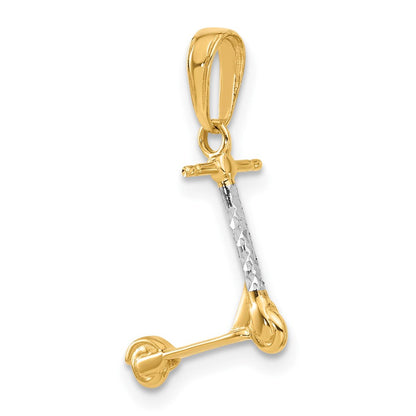 14K Gelb & Rhodium und Weiß Rhodium Diamantiert 3d Scooter Anhänger