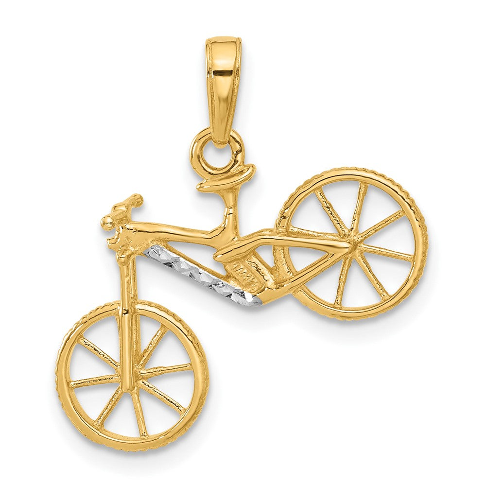 14K Gelb & Rhodium und Weiß Rhodium Diamantiert 3d Bicycle Anhänger
