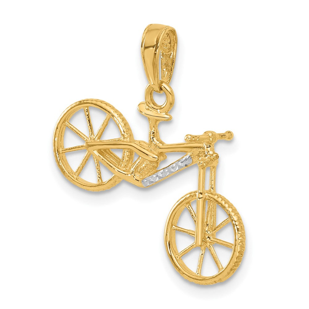 14K Gelb & Rhodium und Weiß Rhodium Diamantiert 3d Bicycle Anhänger