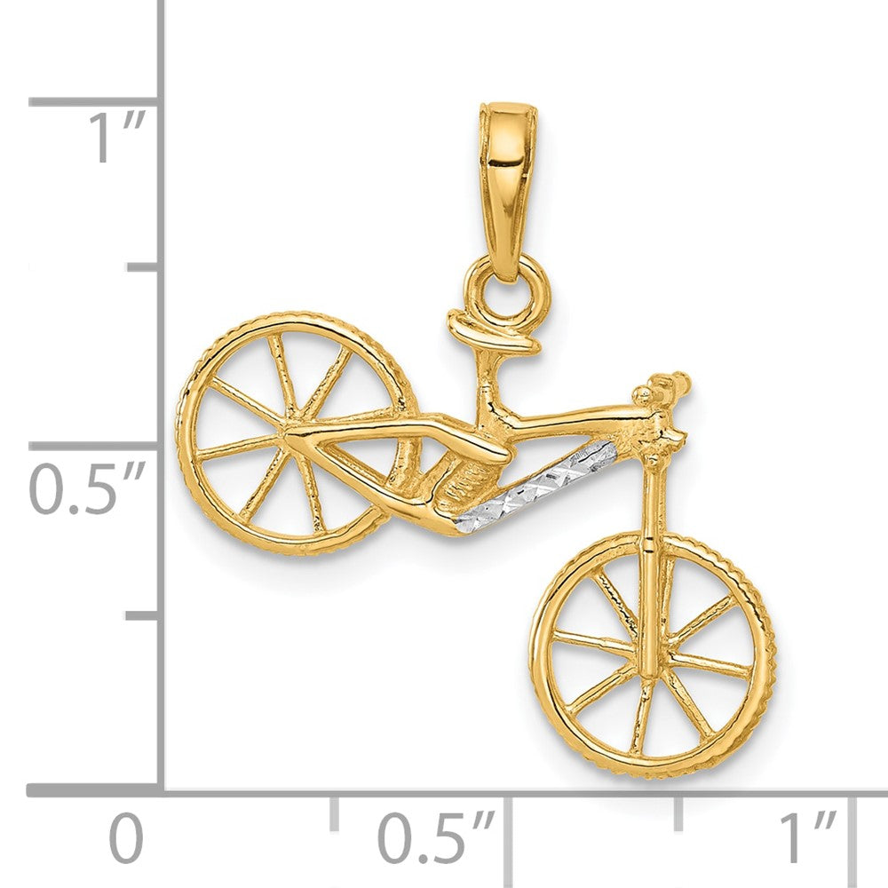 14K Gelb & Rhodium und Weiß Rhodium Diamantiert 3d Bicycle Anhänger