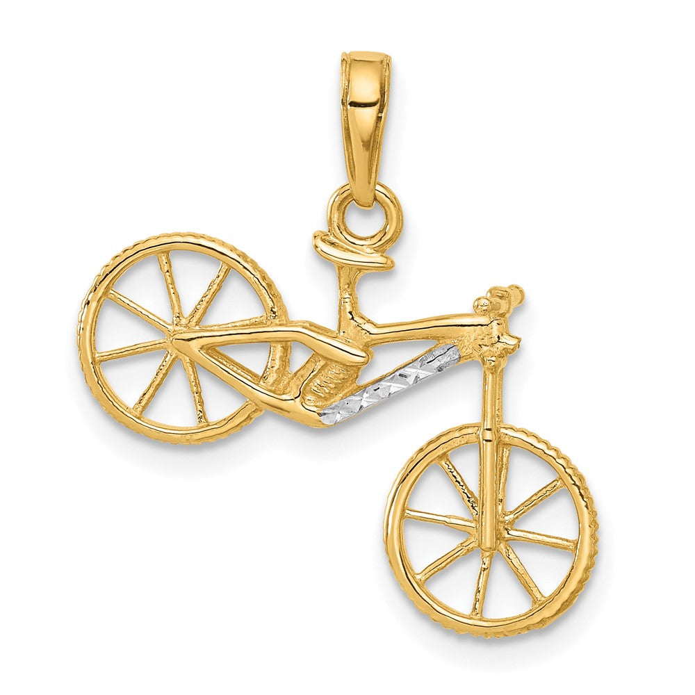 14K Gelb & Rhodium und Weiß Rhodium Diamantiert 3d Bicycle Anhänger