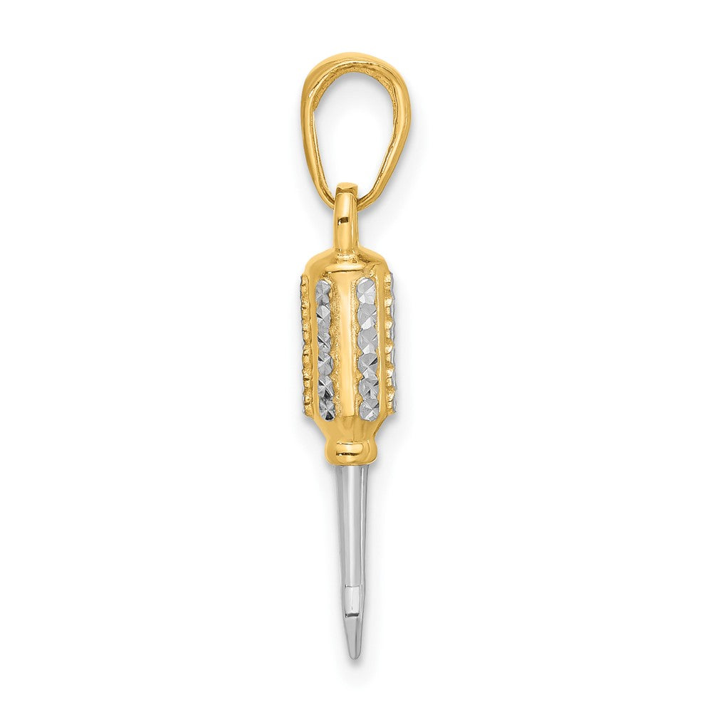 14K Gelb & Rhodium und Weiß Rhodium Diamantiert 3d Flathead Screwdriver Anhänger