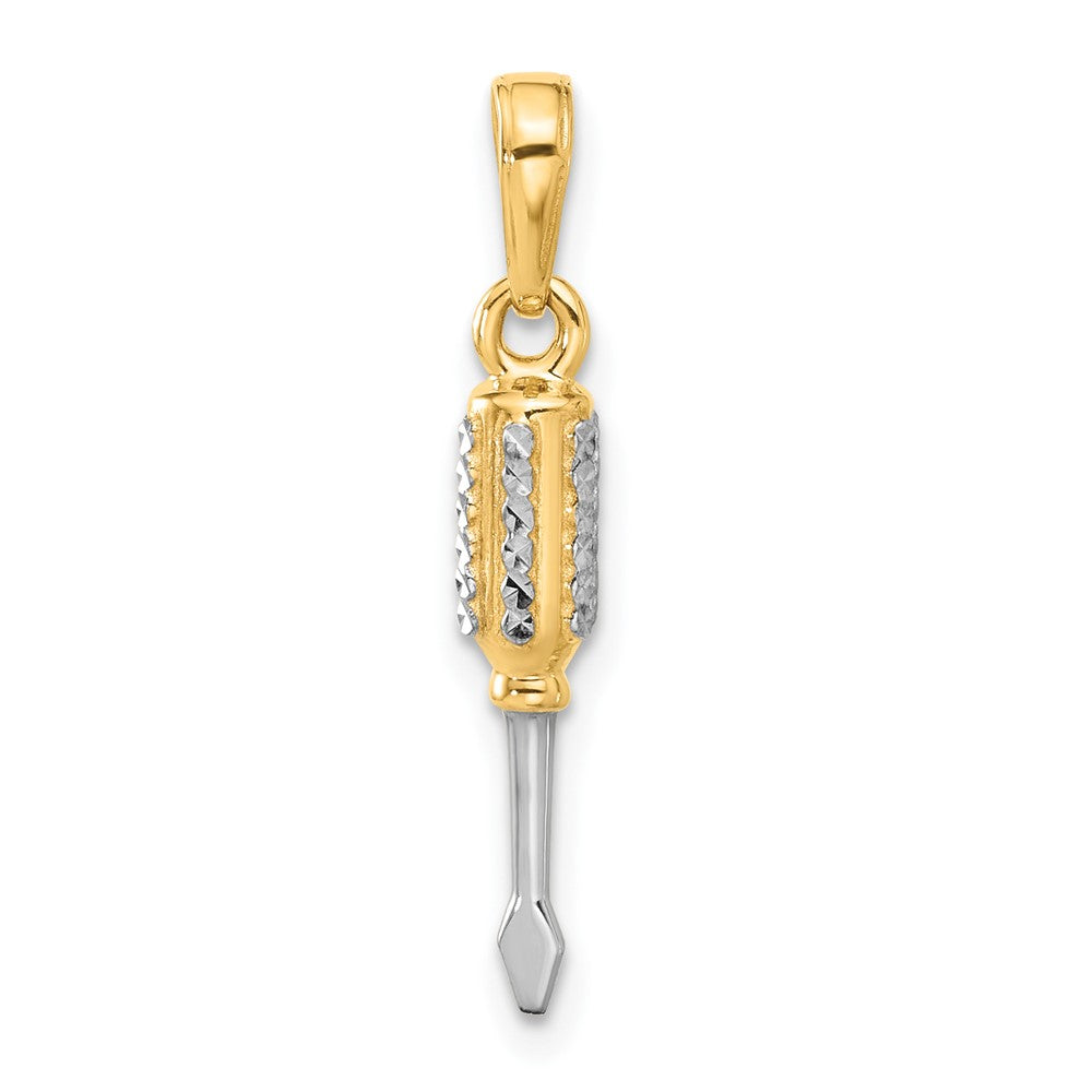 14K Gelb & Rhodium und Weiß Rhodium Diamantiert 3d Flathead Screwdriver Anhänger