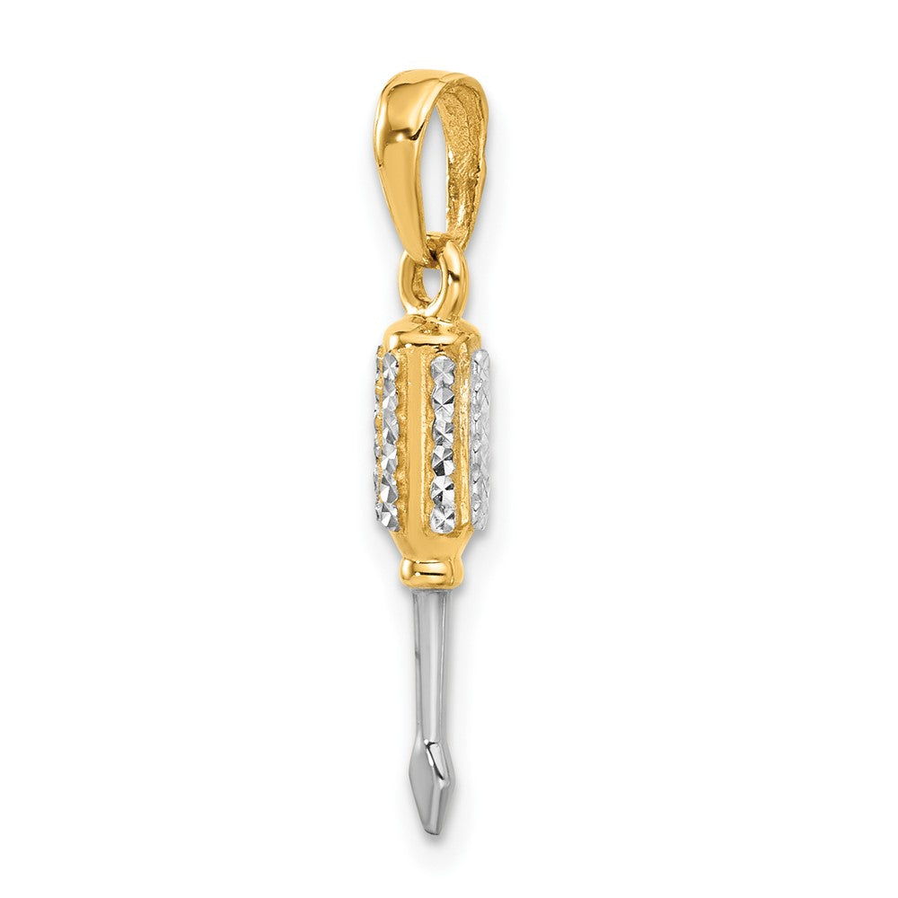 14K Gelb & Rhodium und Weiß Rhodium Diamantiert 3d Flathead Screwdriver Anhänger