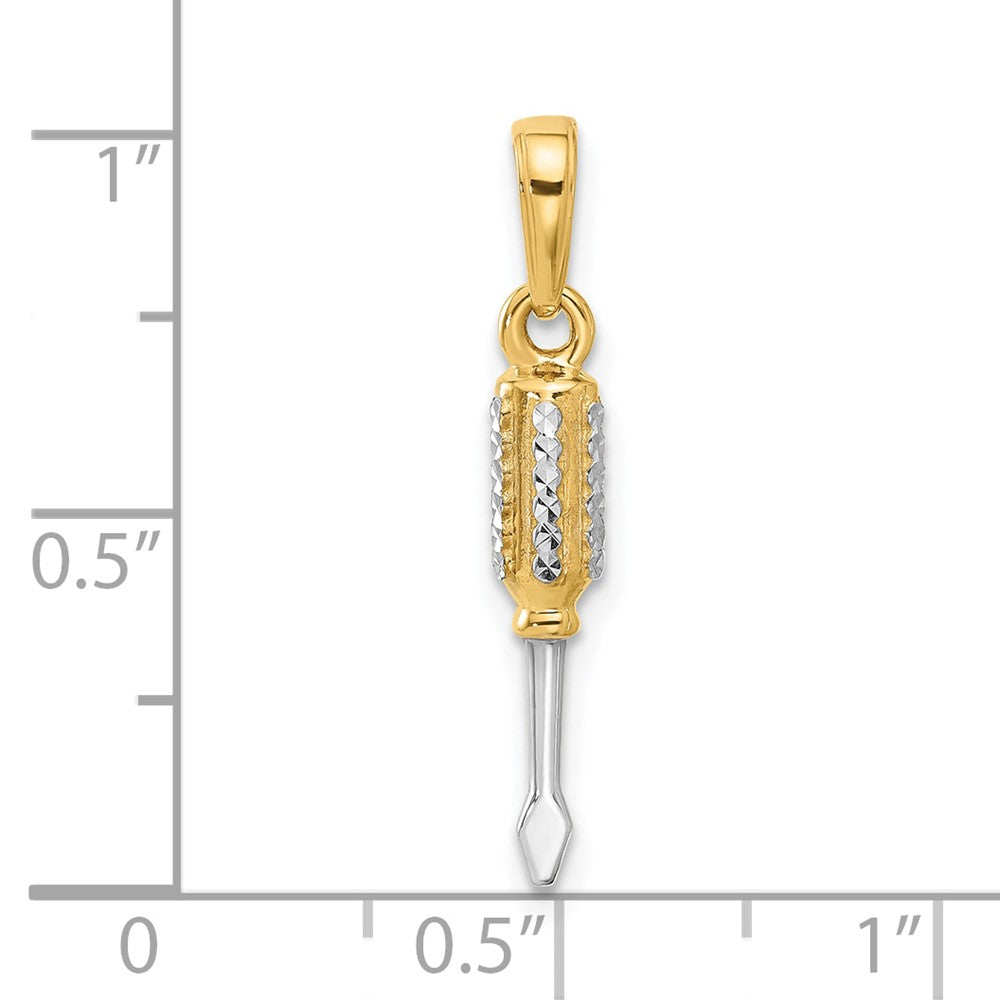 14K Gelb & Rhodium und Weiß Rhodium Diamantiert 3d Flathead Screwdriver Anhänger