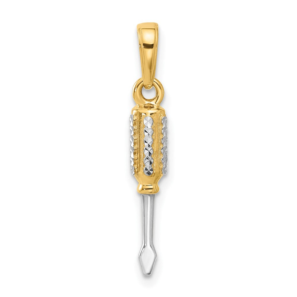 14K Gelb & Rhodium und Weiß Rhodium Diamantiert 3d Flathead Screwdriver Anhänger