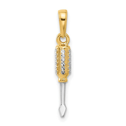 14K Gelb & Rhodium und Weiß Rhodium Diamantiert 3d Flathead Screwdriver Anhänger
