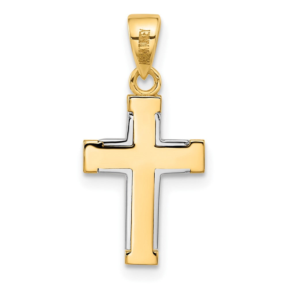 14K Bicolor Poliert Kreuz Anhänger