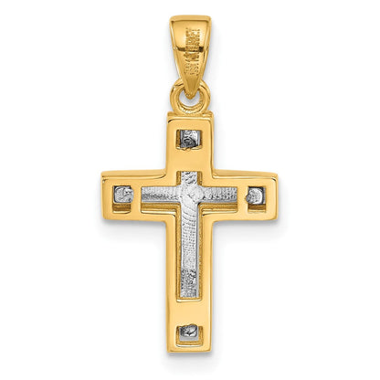 14K Bicolor Poliert und Diamantiert Kreuz Anhänger