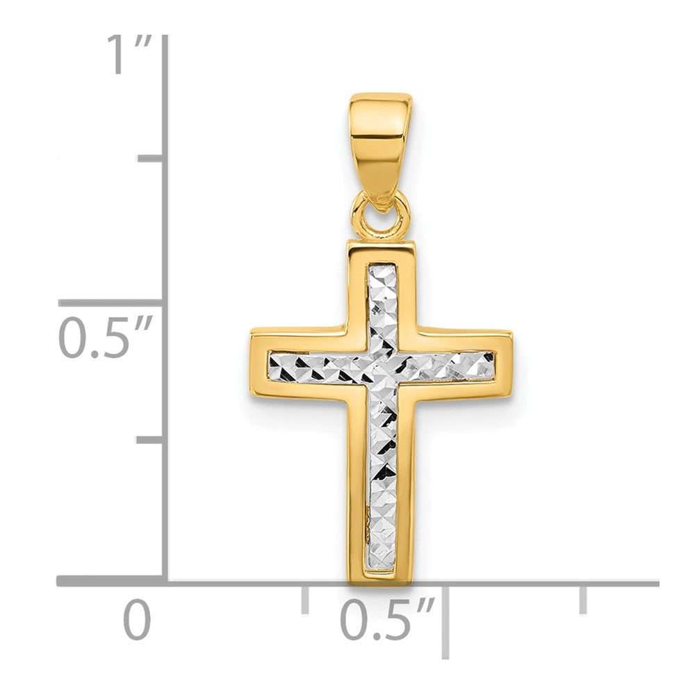14K Bicolor Poliert und Diamantiert Kreuz Anhänger