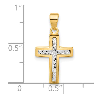 14K Bicolor Poliert und Diamantiert Kreuz Anhänger
