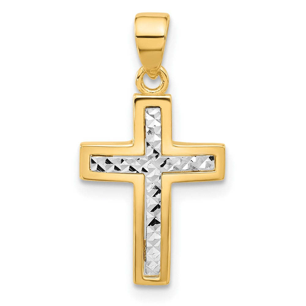 14K Bicolor Poliert und Diamantiert Kreuz Anhänger