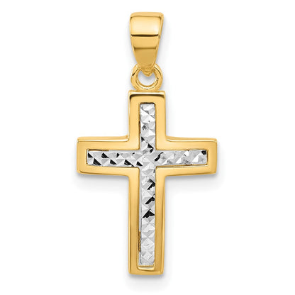14K Bicolor Poliert und Diamantiert Kreuz Anhänger