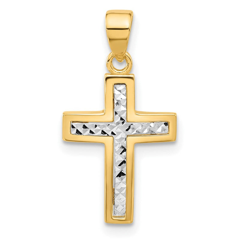 14K Bicolor Poliert und Diamantiert Kreuz Anhänger