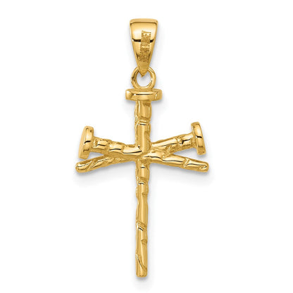 14K Gelbgold Poliert und Strukturiert Nails Kreuz Anhänger